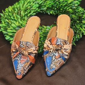 Bamboo Multi Color Snake Skin Flat Mules